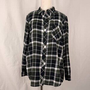 Athleta Women's Long Sleeve Button Down Shirt | Green, Black, & White Plaid | Sm